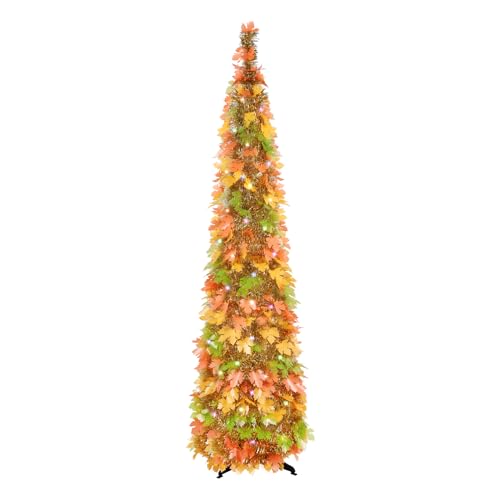 Fall Tree with Lights, 5ft Pop up Fall Trees for Porch Home Outdoors Holiday Thanksgiving Xmas Decorations