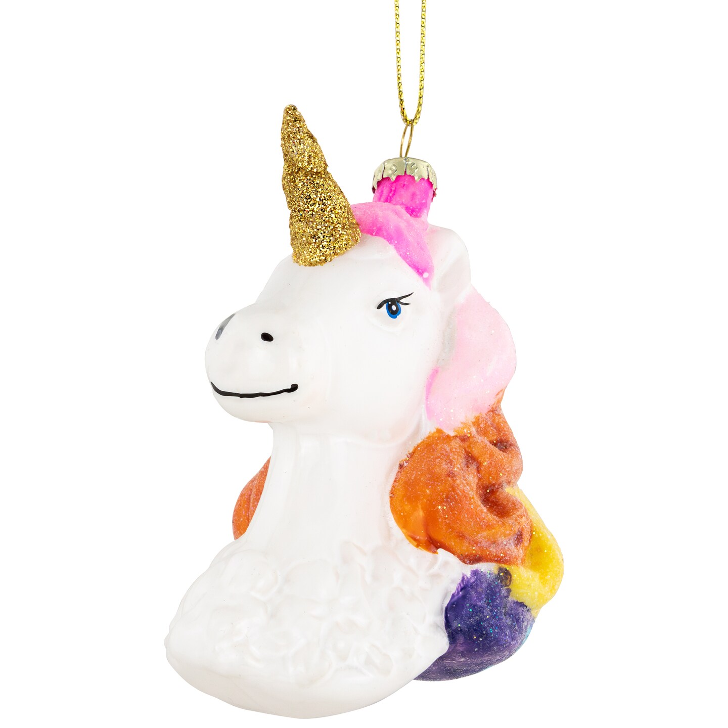 Northlight 4&#x201D; Rainbow Unicorn Bust Hanging Glass Christmas Ornament