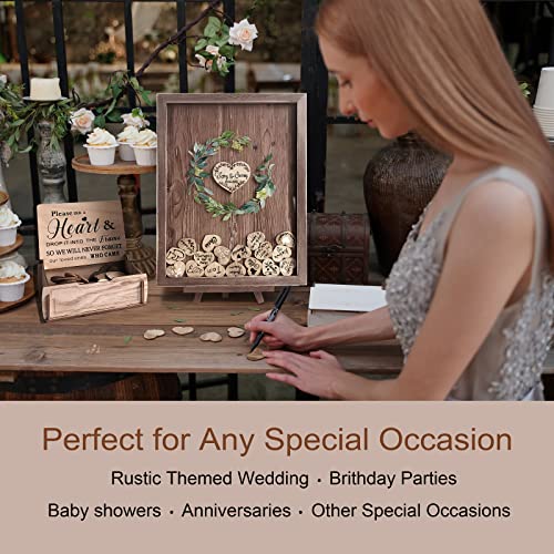 Y&#x26;K Homish Wedding Guest Book Alternative, Rustic Wedding Decorations for Reception, Favors for Guests 80 Hearts Green Wreath (Rustic Brown)