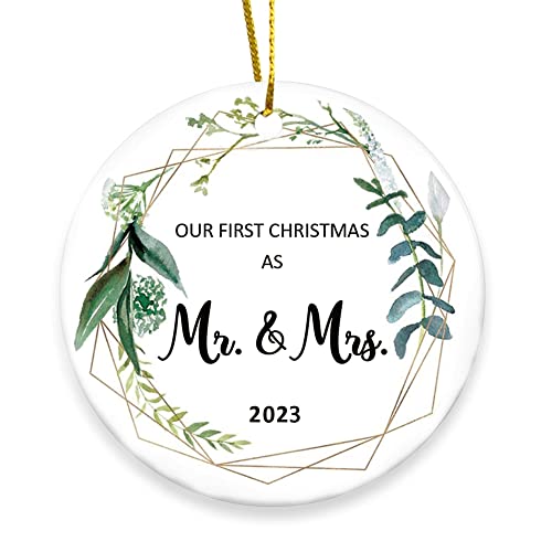 BFJLIFE Our First Christmas Married Ornament 2023 As Mr and Mrs Newlywed Unique 1st Bridal Shower Wedding Gifts for Couple Bride and Groom