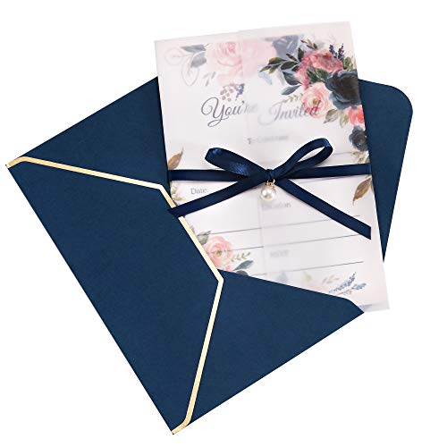 DORIS HOME 25PCS Navy Blue Invitations Cards with Envelopes and Fill-in Inner Sheets for Bridal Shower Invite, Baby Shower Invitations, Wedding, Rehearsal