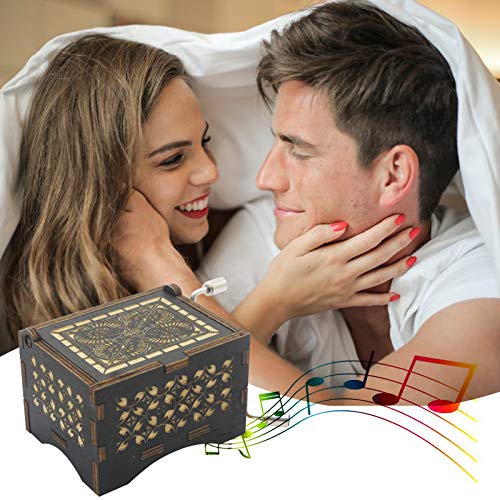 Can&#x27;t Help Falling in Love Wood Music Box, Antique Engraved Musical Boxes Case for Love One Wooden Music Box - Gifts for Lover, Boyfriend, Girlfriend, Husband, Wife (BLACK)