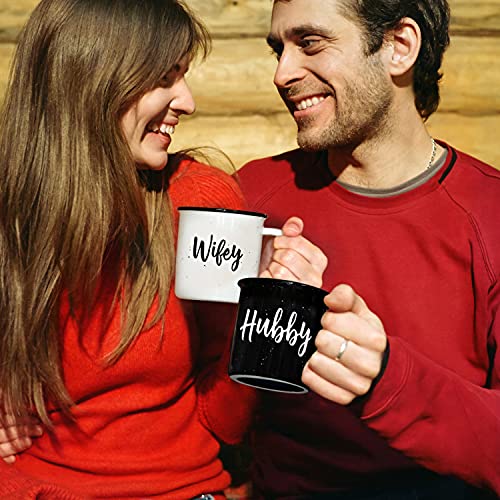 MAINEVENT Wifey Hubby Mugs Set of 2 Coffee Mug, Bride Groom Mug Set Wedding Gift to Give, Couples Coffee Mug Set Quote, Newlywed Coffee Mugs Gift Set, Mr Mrs Mugs for Married Couple