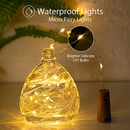 10 Pack Wine Bottle Lights with Cork, 20 LED Waterproof Battery Operated Cork Lights, Silver Wire Mini Fairy Lights for Liquor Bottles DIY Party Bar Christmas Holiday Wedding Déco