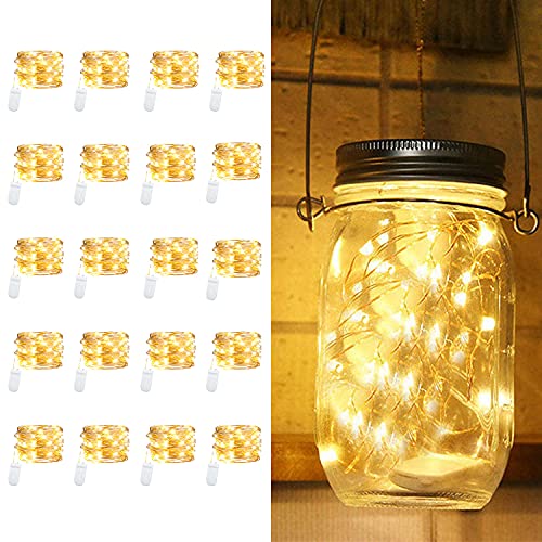 HAOSEE 20 Pack Fairy Lights Battery Operated,3.3ft 20 LED Silver Wire Warm White Firefly Waterproof Mini Led String Lights for Party Crafts Wedding Decor