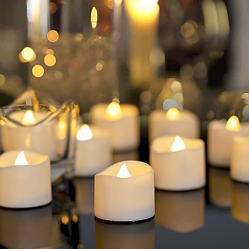 Homemory 48-Pack Novelty Flickering Flameless Candles, 200Hours Tea Lights Candles Battery Operated, Fake Electric LED Votive Candles, Small Wedding Candles for Table Centerpieces,Proposal,Anniversary