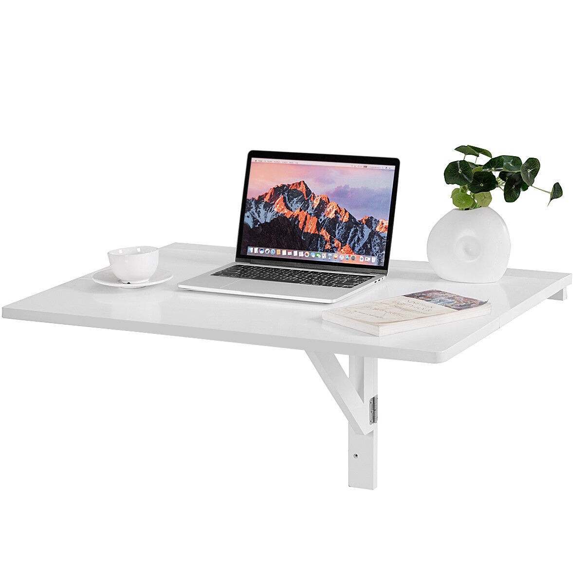 Gymax Wall-Mounted Drop-Leaf Table Folding Kitchen Dining Table Desk Space Saver White