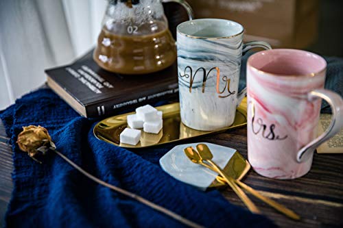 Mr and Mrs Coffee Mugs - Wedding Gifts for Bride and Groom - Gifts for Bridal Shower Engagement Wedding and Married Couples Anniversary - Ceramic Marble Cups 14 Oz Pink