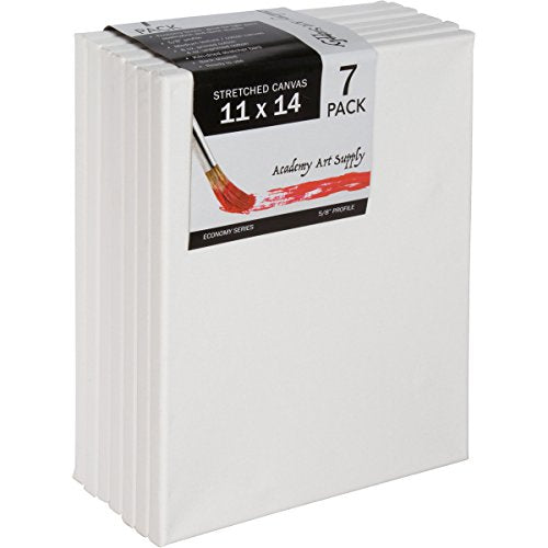 7 Pack Stretched Canvas (11x14) - Blank Canvas for Painting Bulk - Acid-Free White Canvas Panels - Ideal for Painters, Students, Kids