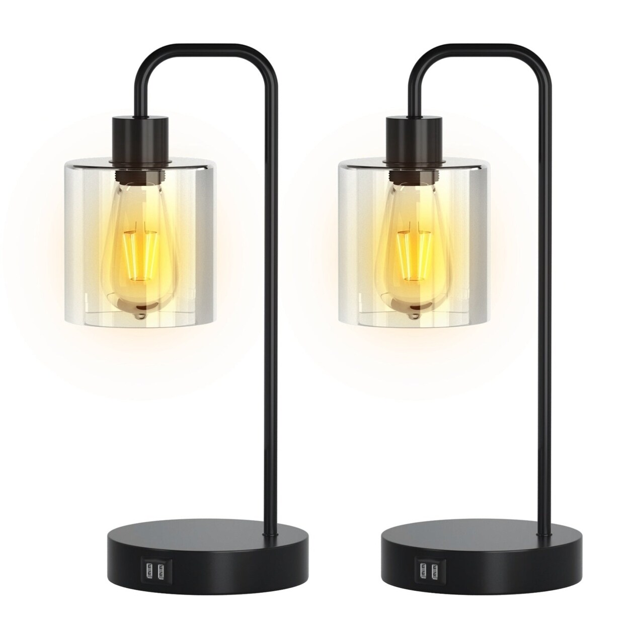 SKUSHOPS 2Packs Touch Control Table Lamp 3-Way Dimmable Nightstand Reading Lamp With Glass Shade or Bedroom Living Room