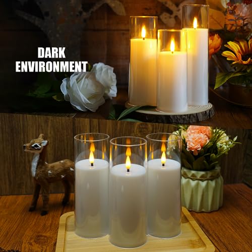 kakoya Flickering Flameless Candles Battery Operated with Remote and 2/4/6/8 H Timer Plexiglass Led Pillar Candles Pack of 9 (D2.3&#x22;xH 5&#x22;6&#x22;7&#x22;)with Realistic Moving Wick Candles for Home Decor(White)