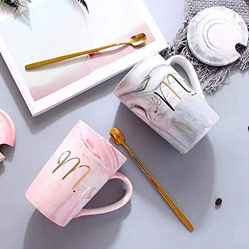 13.5 Oz Mr and Mrs Coffee Mugs, Wedding Gifts for Couple/Bride and Groom, Ceramic Marble Cups for Bridal Shower Engagement Wedding, Married Couples Anniversary