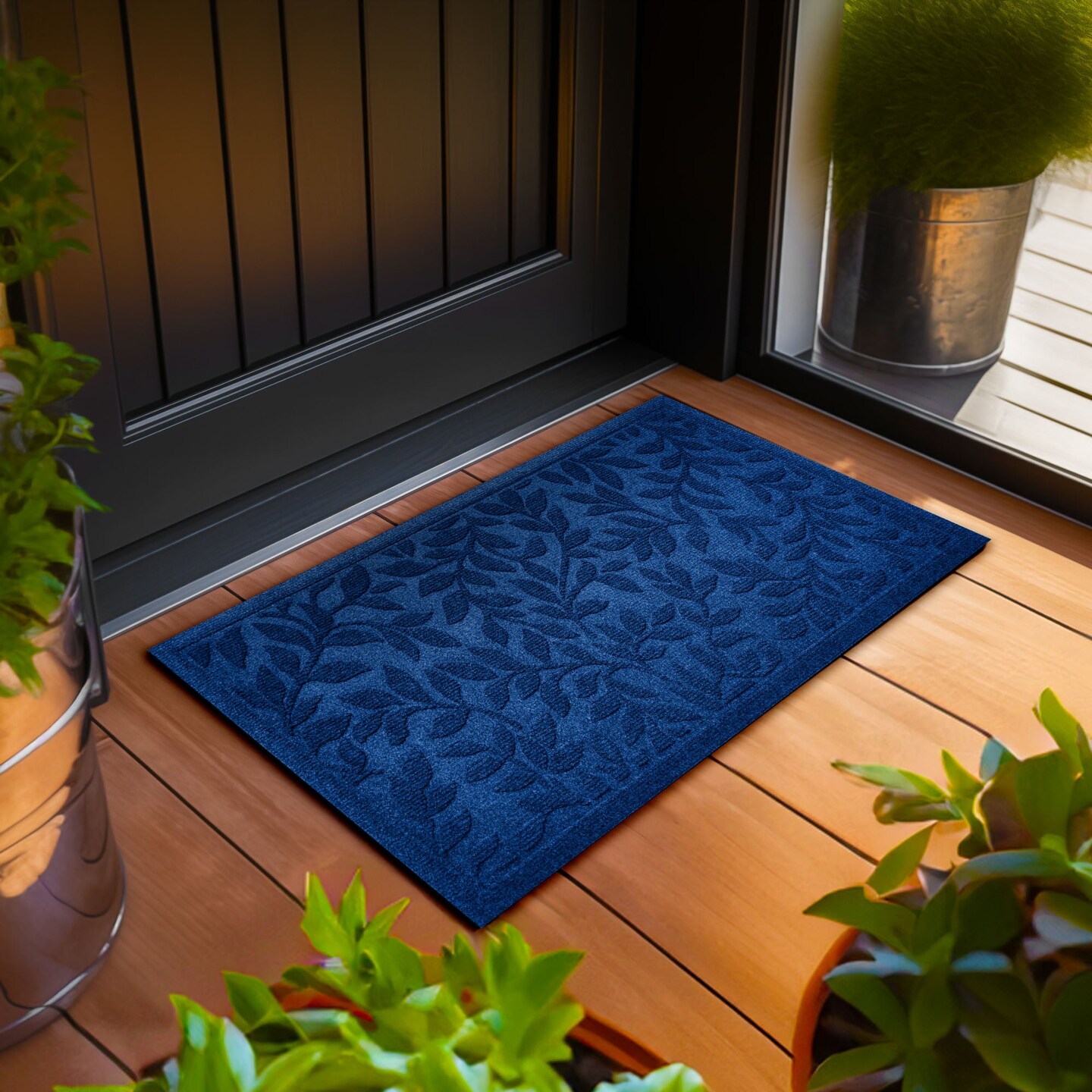 G128 Home Entrance Blue Leaves Door Mat | 23x35 In | Thick Absorbent Natural Rubber Non Slip, Indoor/Outdoor, Easy Clean, Welcome Mats for Front Door/Patio/Garage