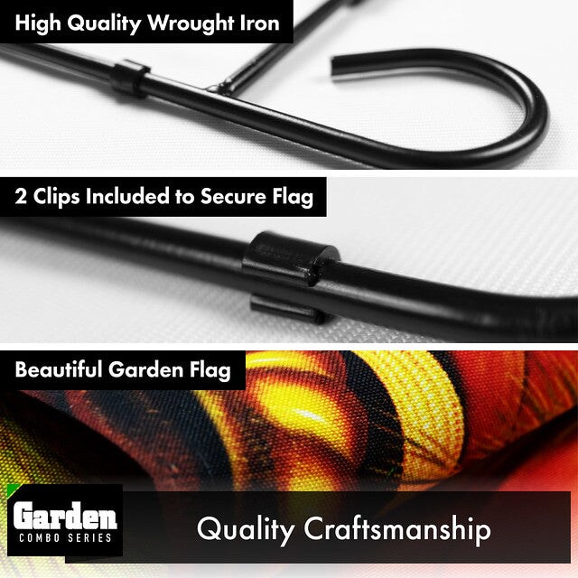 G128 Combo Pack: Garden Flag Stand Black 36x16 Inch &#x26; Garden Flag Welcome Cornucopia with Pumpkin 12x18 Inch
