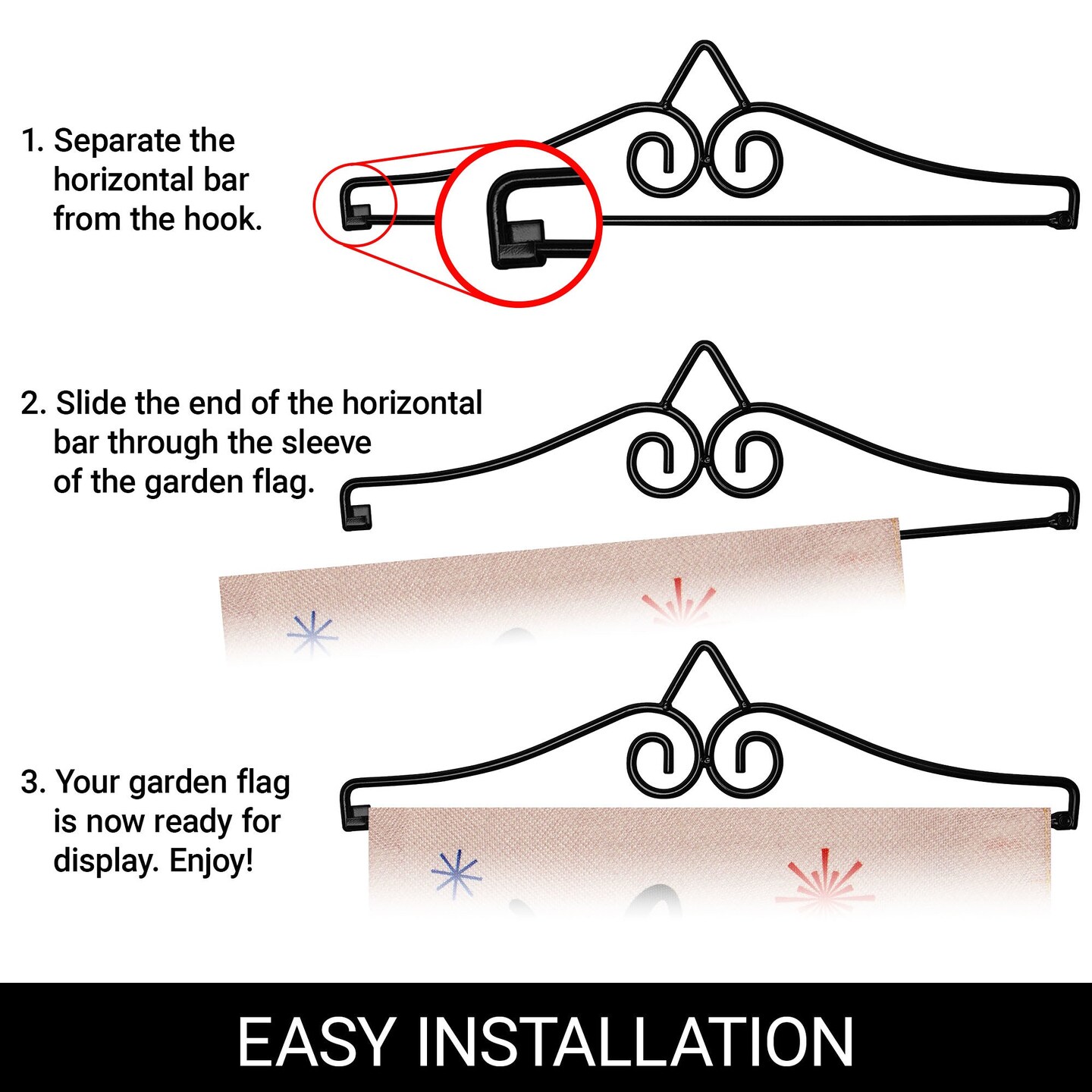G128 Combo Pack Garden Flag Hanger 14IN & Garden Flag Welcome 3 Gnomes Celebrating July 4th 12x18IN Printed Double Sided Burlap Fabric