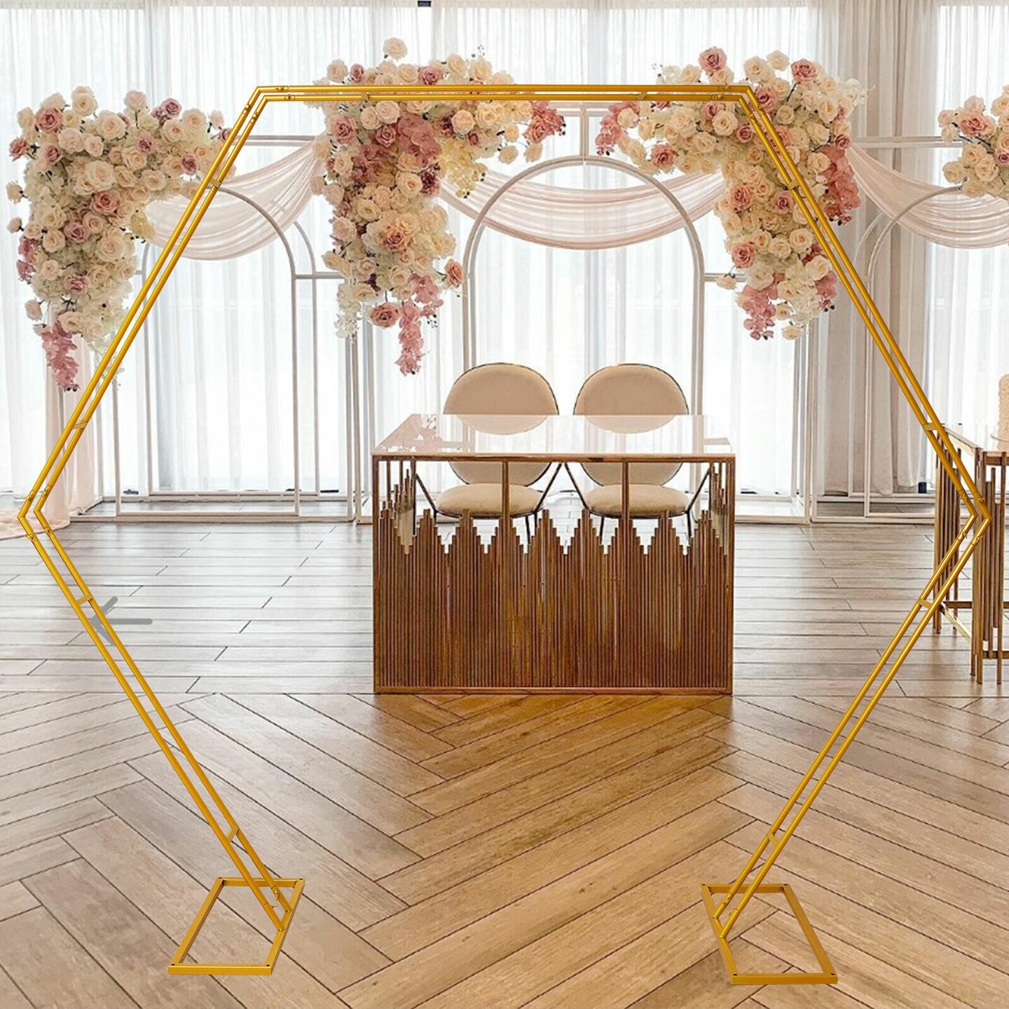 Kitcheniva Gold Hexagon Wedding Arch Backdrop