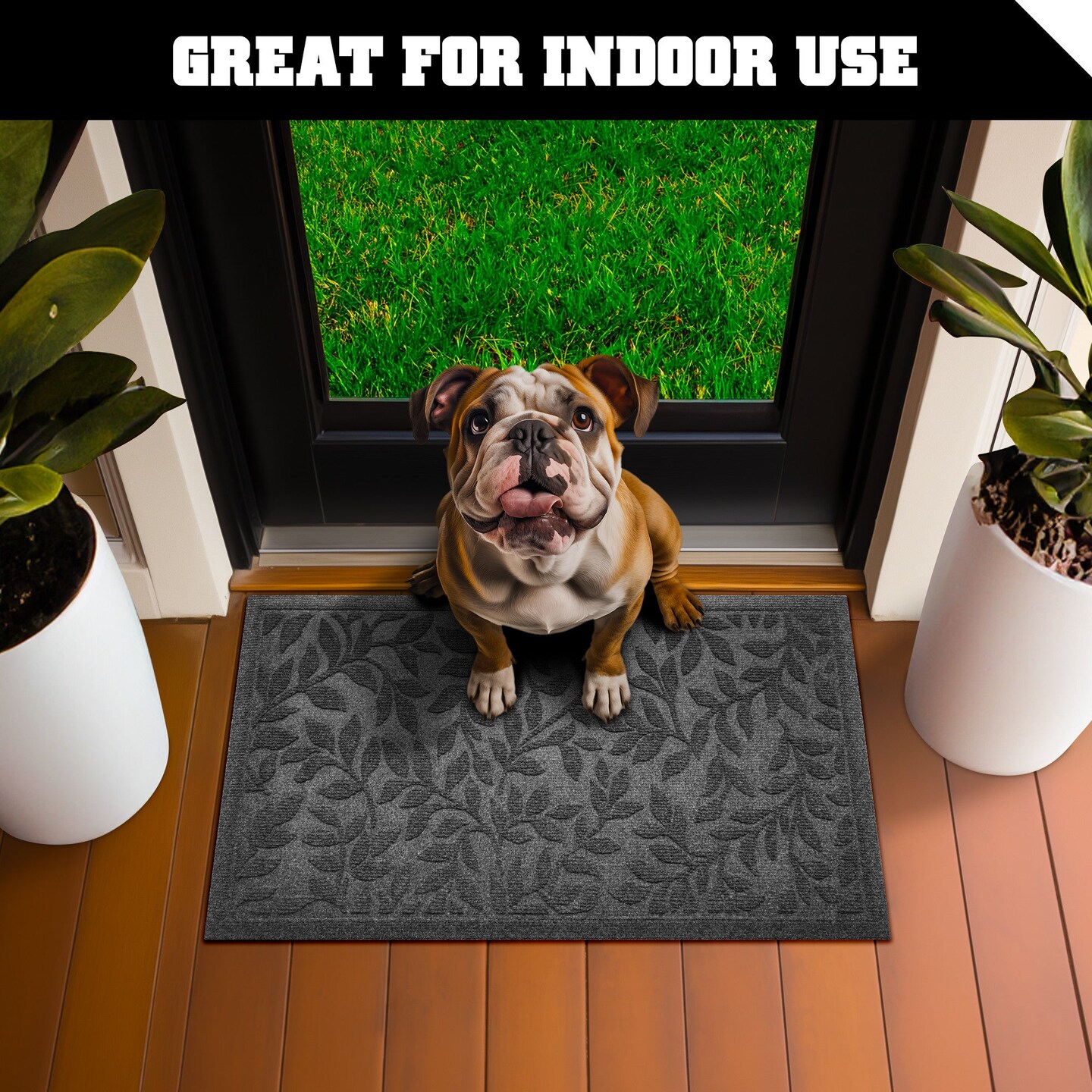 G128 Home Entrance Grey Leaves Door Mat | 23x35 In | Thick Absorbent Natural Rubber Non Slip, Indoor/Outdoor, Easy Clean, Welcome Mats for Front Door/Patio/Garage