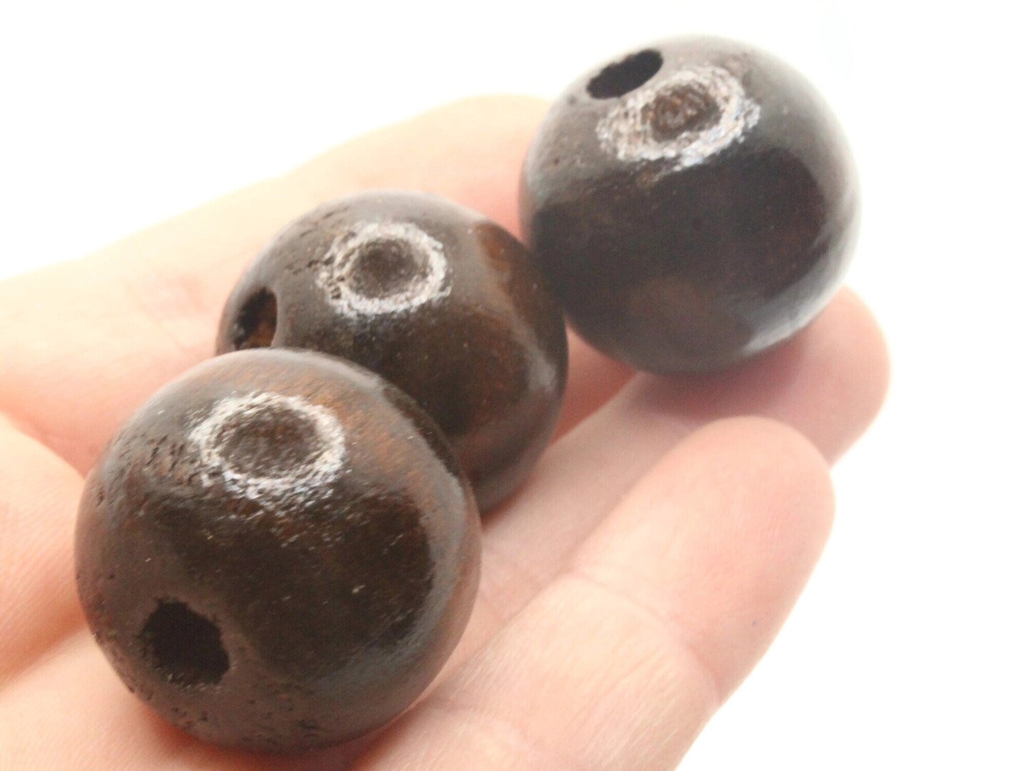 6 24mm Round Brown Wood Large Hole Macrame Beads