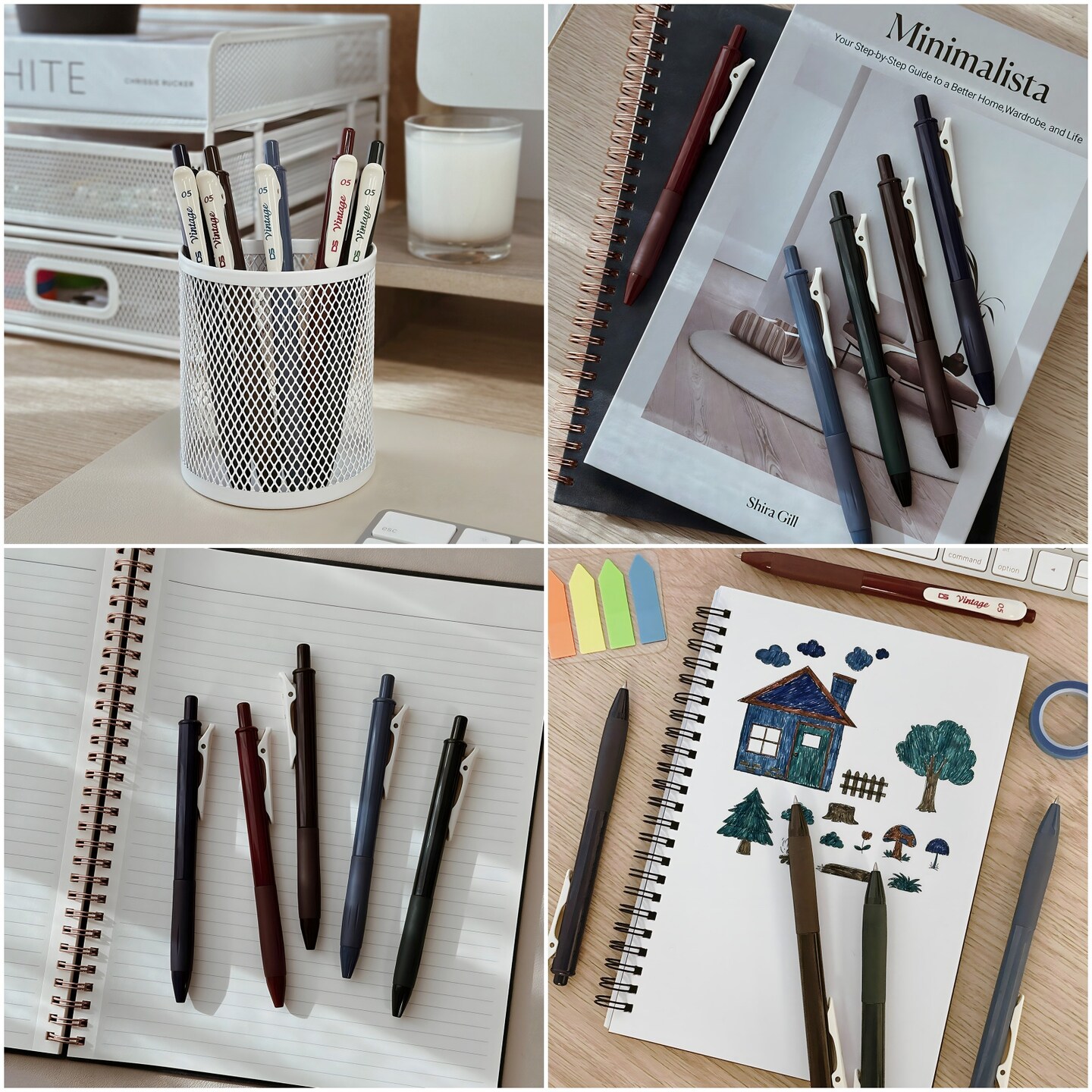 Wrapables Multi-Color Retractable Gel Pen Set (5 pack), 0.5mm Fine Point, for Writing, Journaling, Drawing, Home and Office, Classic