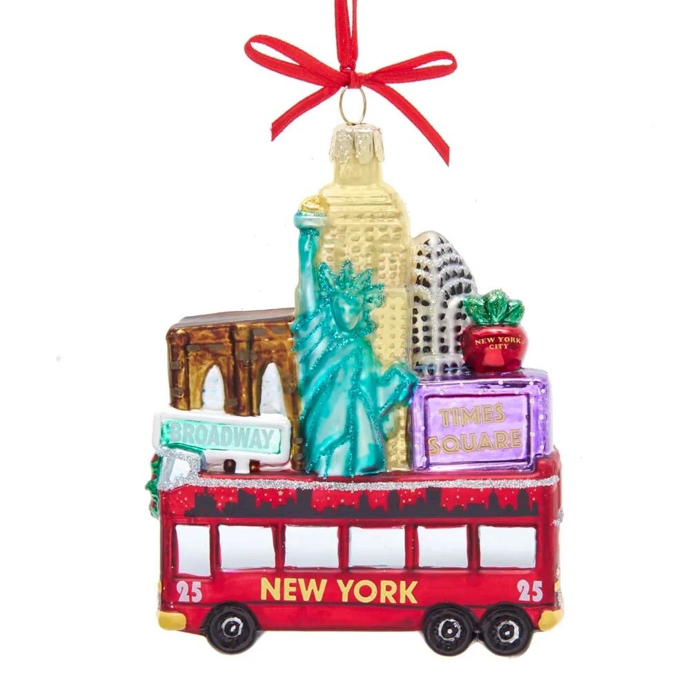 KSA Pack of 6 Red and Green New York Bus Christmas Ornaments 4.25 ...