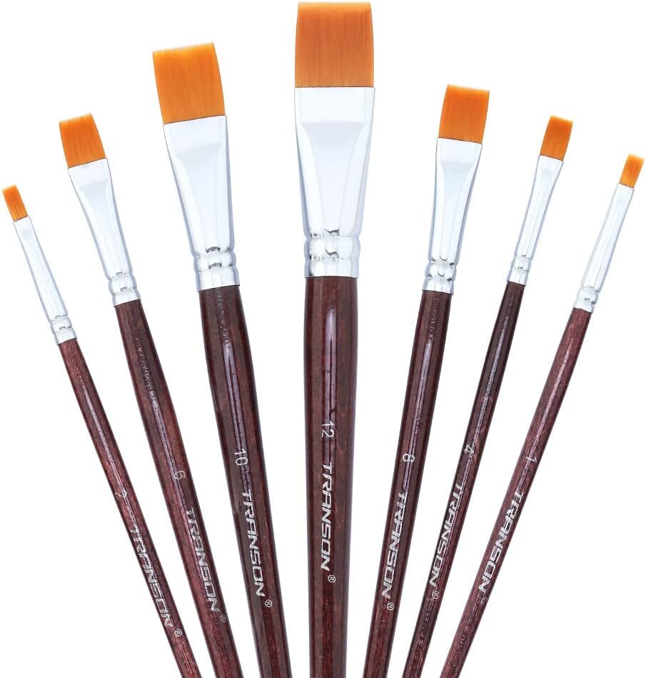 Transon Detail Model Paint Brushes 7pcs for Acrylic Gouache Oil Tempera and Face Painting