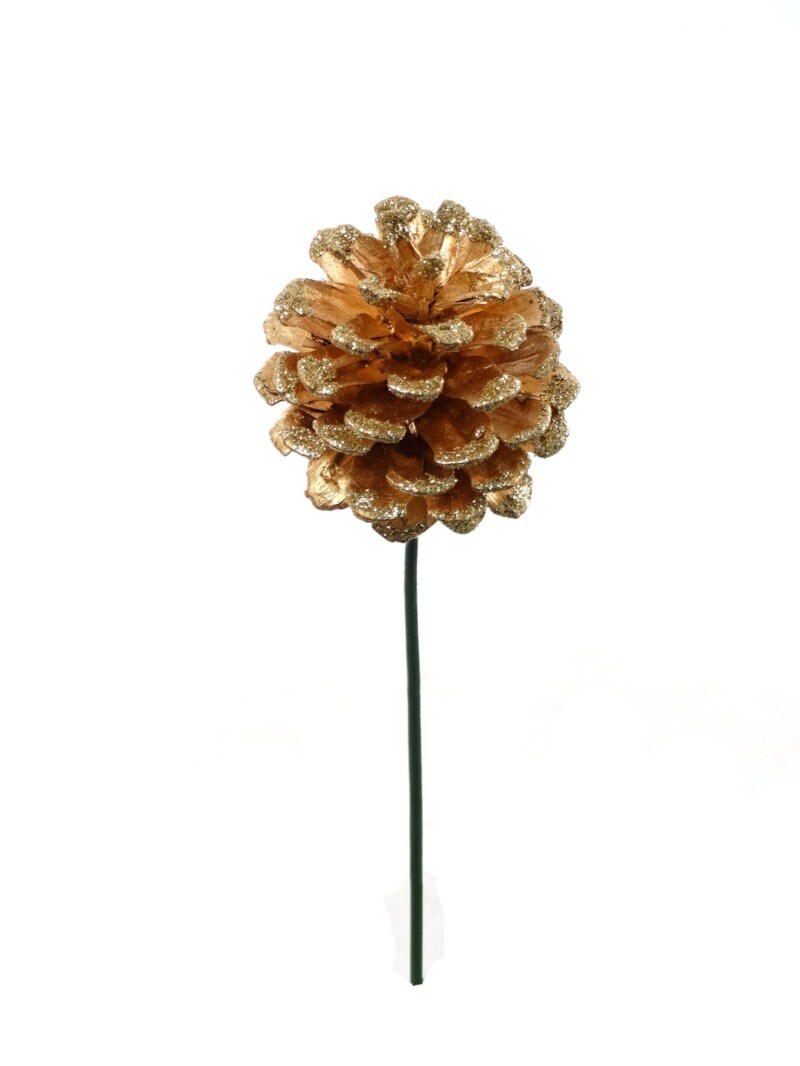 2.5&#x22; GOLD PINE CONE PICK GLITTER EDGE-12 Pieces