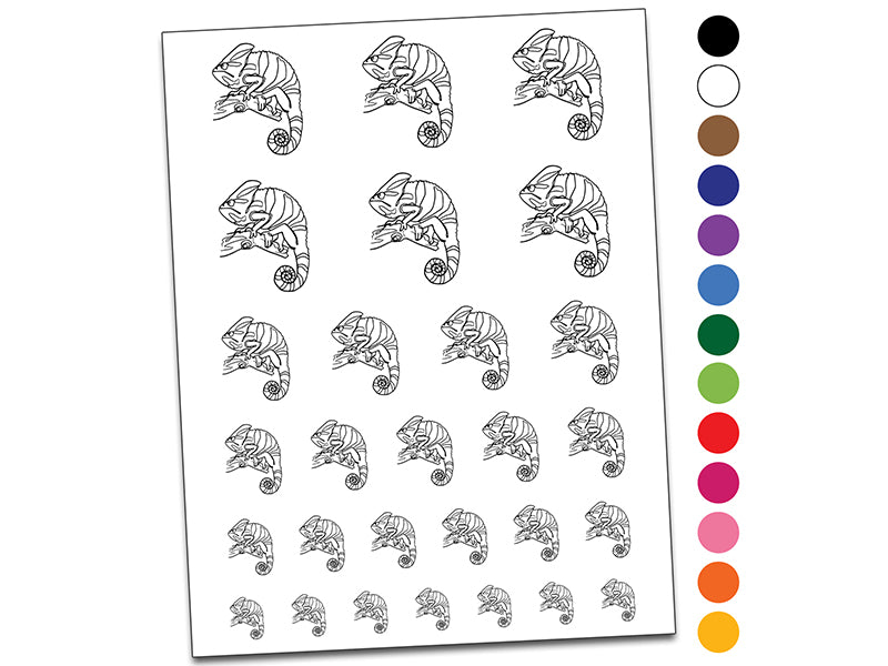 Veiled Chameleon Artsy Contour Line Temporary Tattoo Water Resistant Fake Body Art Set Collection