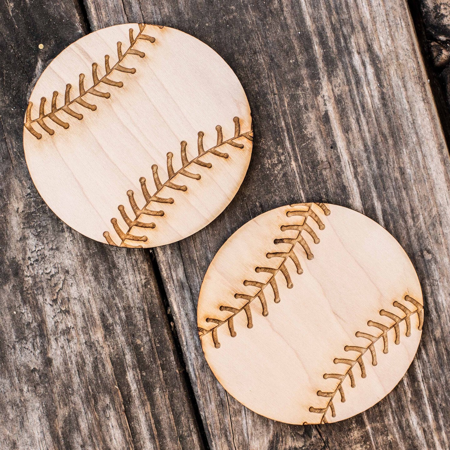 Baseball Coaster Set of two 4x4in Raw Wood Baseball Coaster Set of two 4x4in Raw Wood