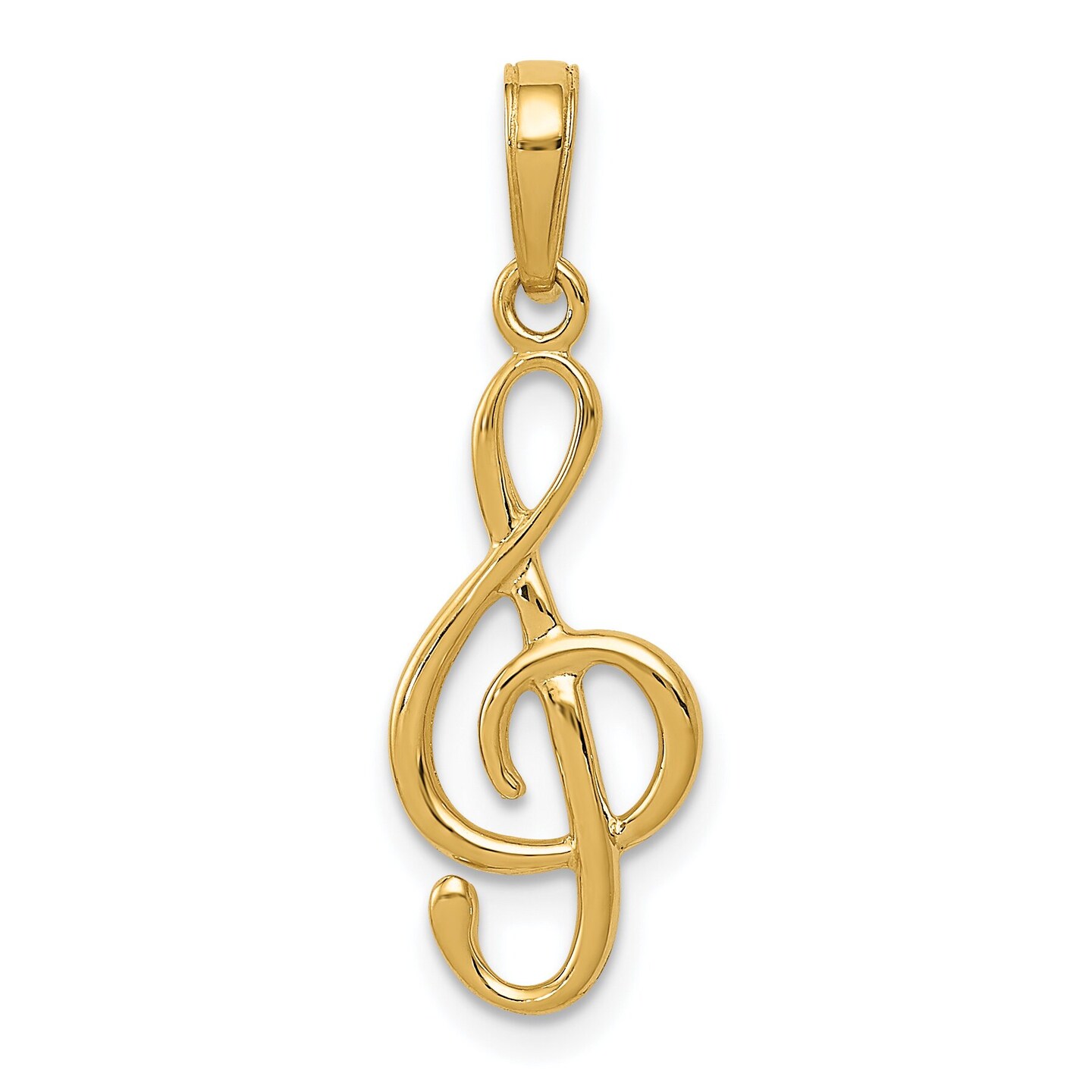 14K Yellow Gold Treble Clef Charm Music Note Jewelry 25mm x 9mm