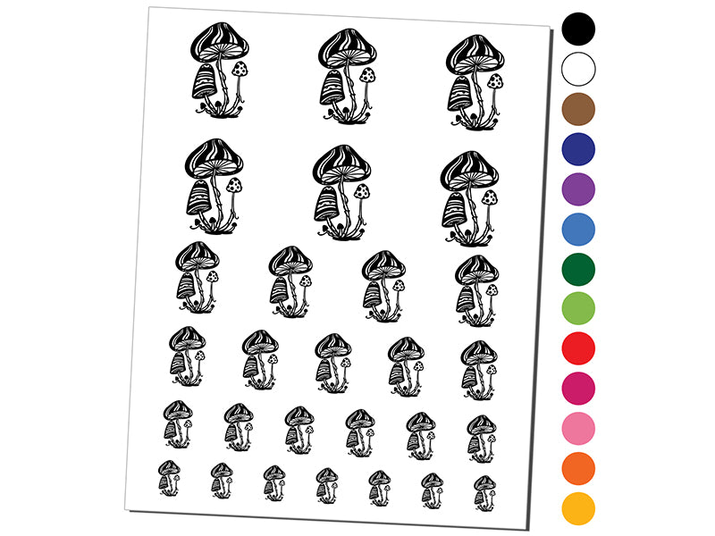 Trippy Toadstool Mushrooms Temporary Tattoo Water Resistant Fake Body Art Set Collection