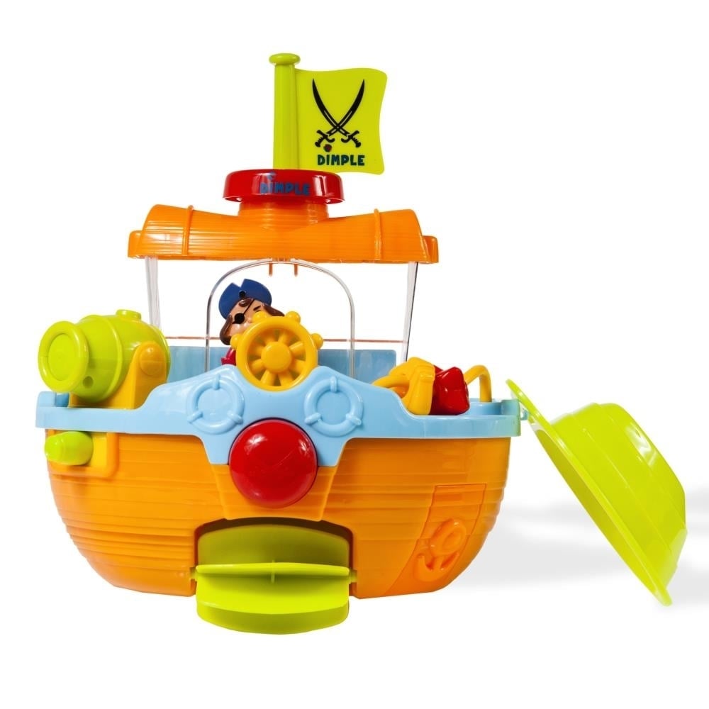 Dimple Wall Mountable Pirate Ship Bath Tub Toy with Water Scoops Moveable Rudder and Paddle and Water Cannon!