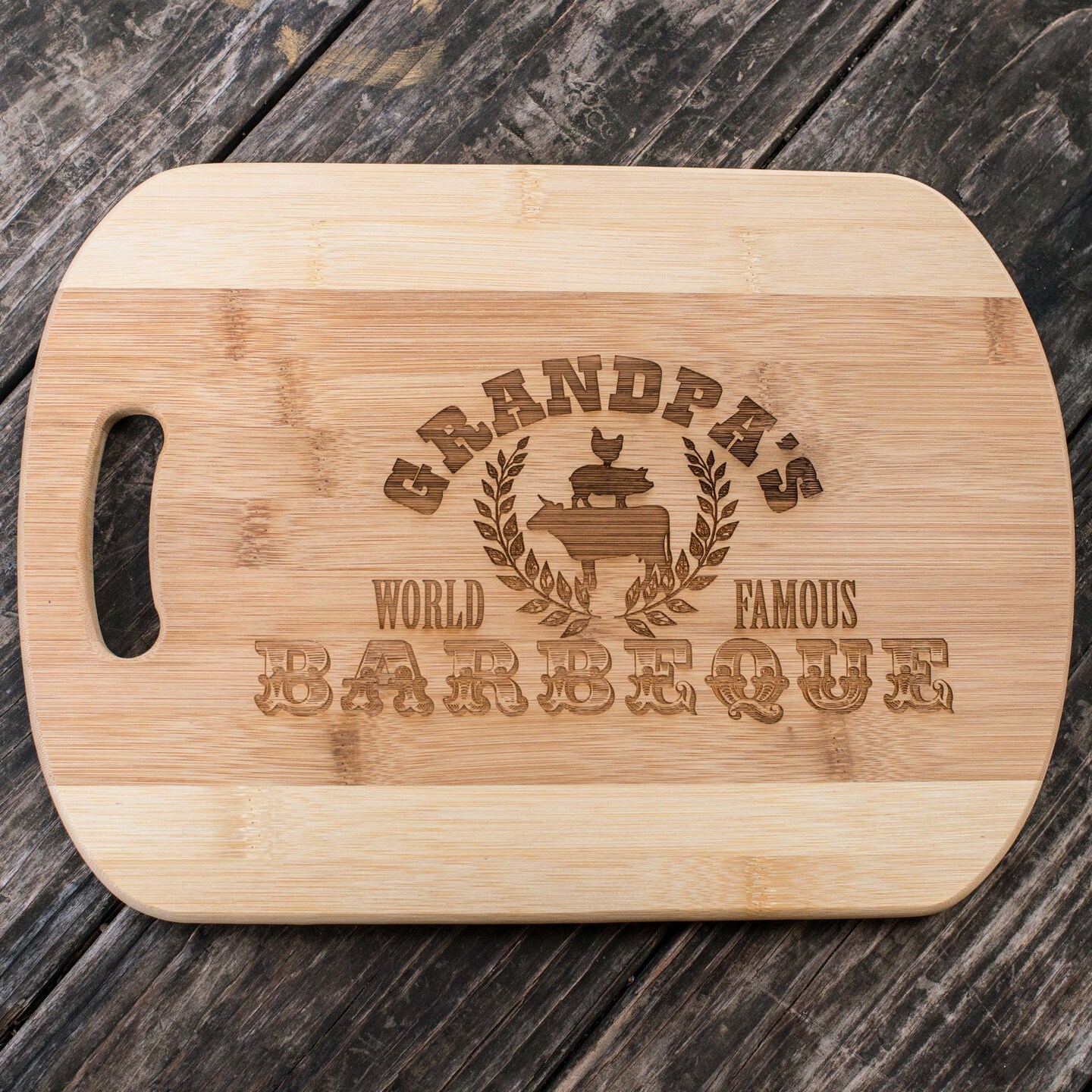 Grandpa's World Famous Barbecue - Cutting Board 14''x9.5''x.5'' Bamboo Grandpa's World Famous Barbecue - Cutting Board 14''x9.5''x.5'' Bamboo