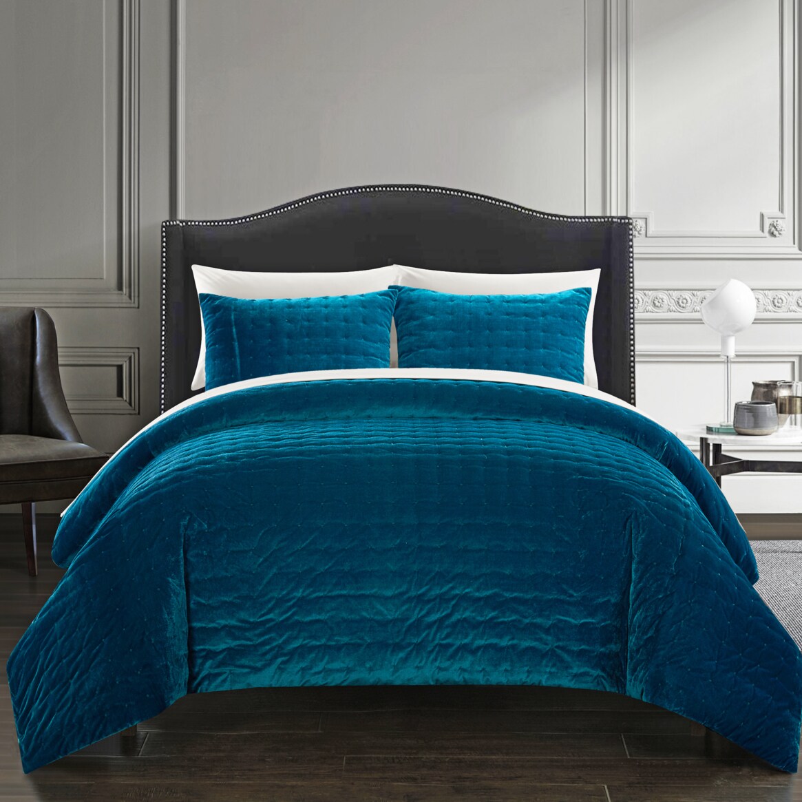Chic Home Chaya 7 Piece Comforter Set Luxurious Hand Stitched Velvet Bed in a Bag Bedding