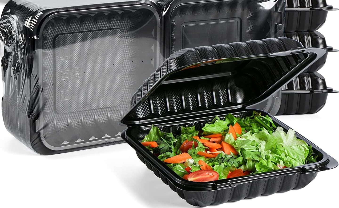 Northlight 150-Count Single Compartment Hinged Black Meal Prep/Take Out Containers - 9"