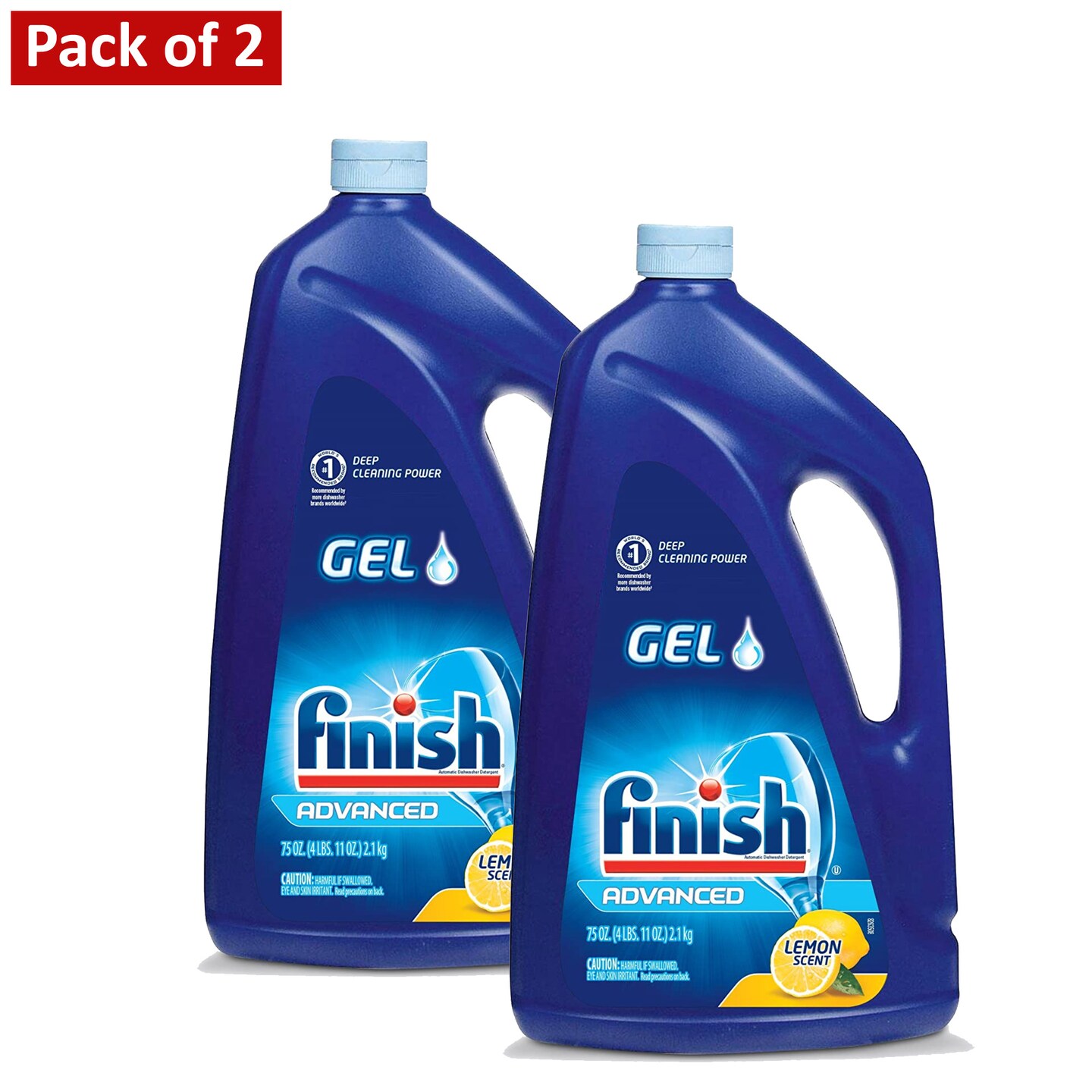 Finish Dishwasher Detergent Gel Liquid, Lemon Scent, 75oz (Pack of 2)