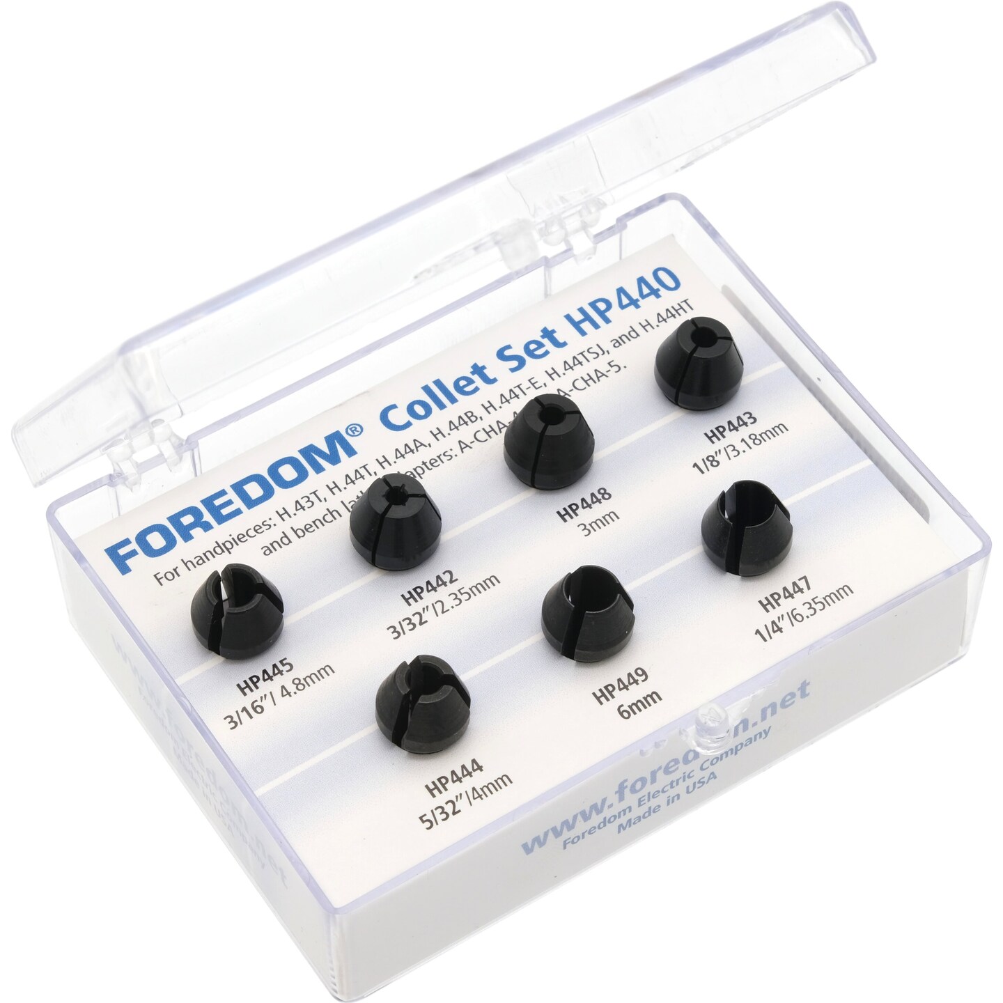 Foredom Collet Set of 7 for 44 & 43 Handpiece HP440 Range 3/32" - 1/4"