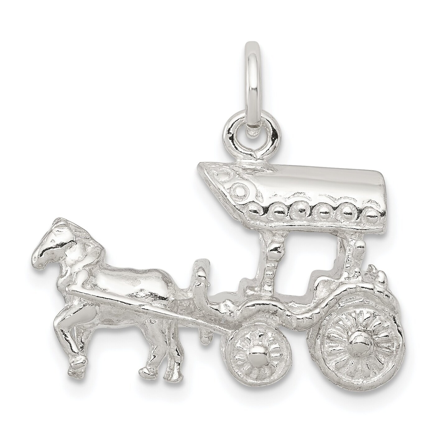 Sterling Silver Horse &#x26; Carriage Charm Pendant Jewelry 18mm x 24mm