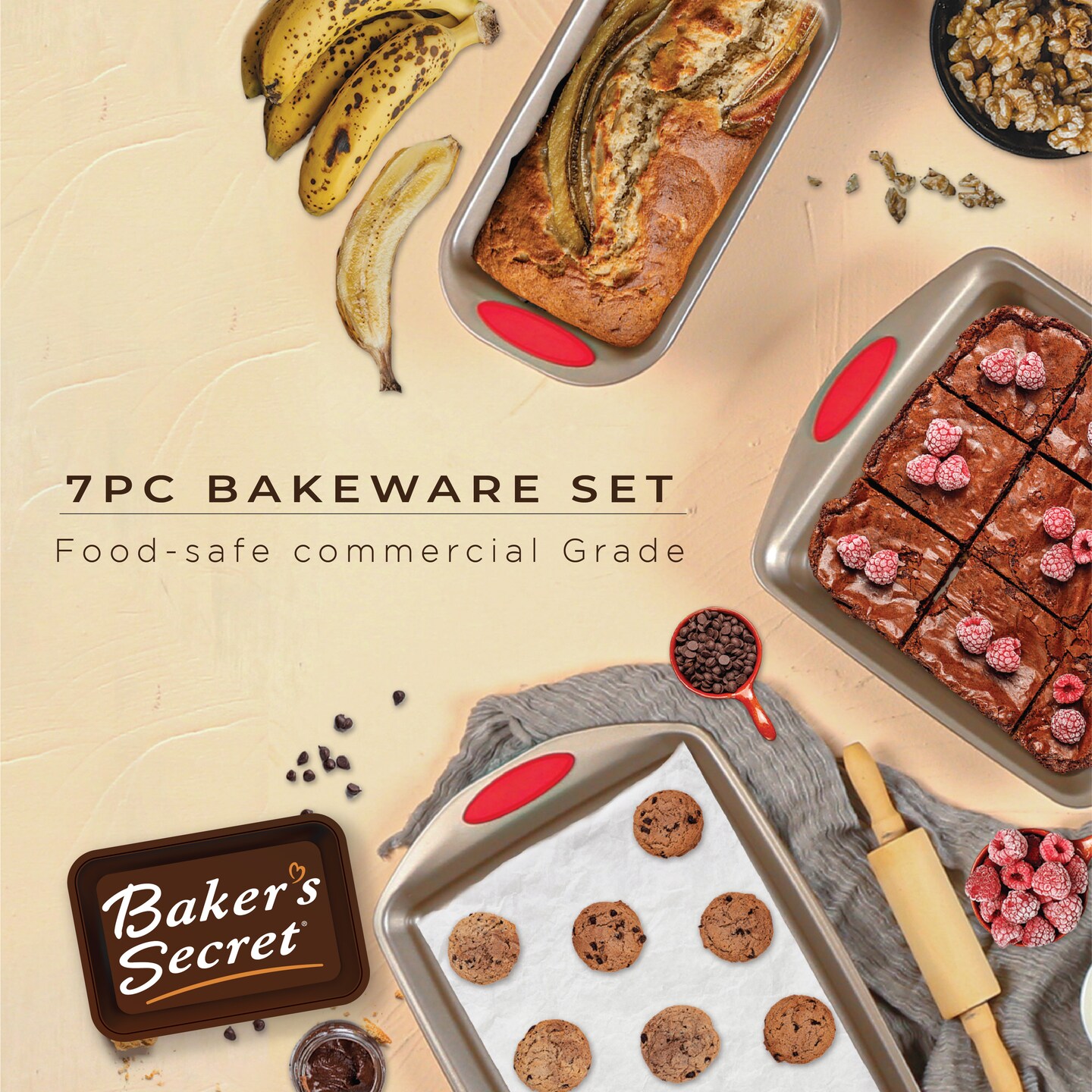 Baker's Secret Baking Pan Set of 7x Nonstick Pan Bakeware Pans Cupcake pans,  Muffin pan, Baking Pans Set, Bakeware Sets Baking Supplies - Heavy Duty Bakeware  Baking Set Baking Gifts