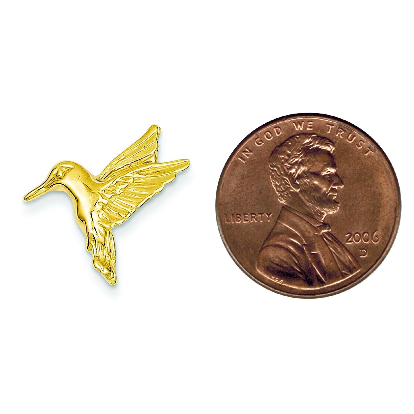14K Yellow Gold Hummingbird Slide Pendant Jewelry 19.2mm x 20.3mm