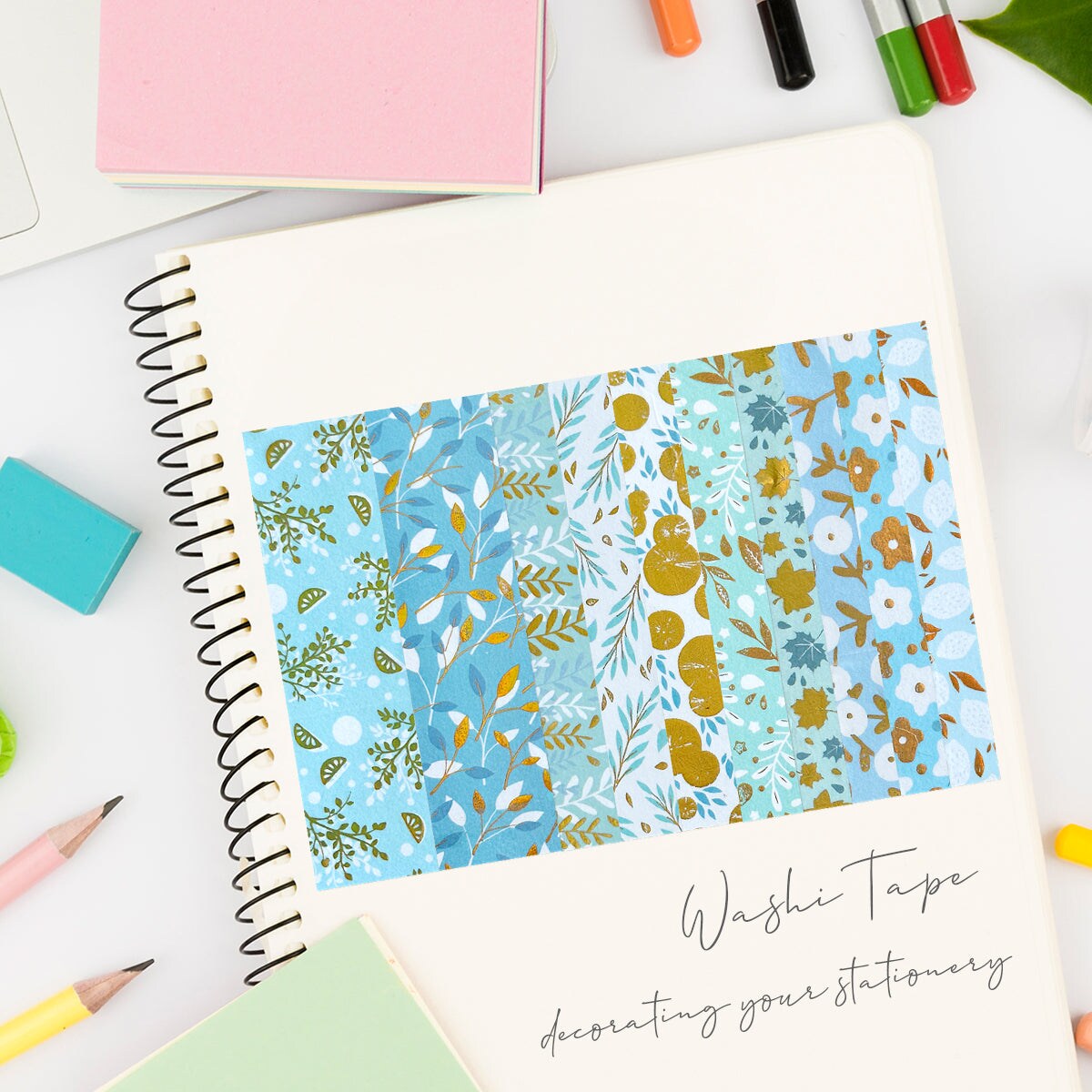 24 Rolls Washi Tape Set, Gold Foil Floral Decorative Tape For