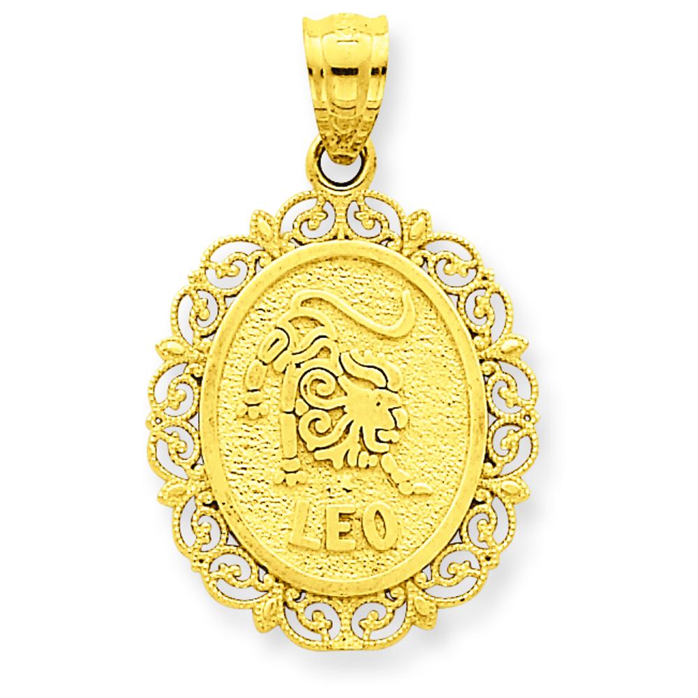14K Satin Gold Leo Zodiac Oval Charm Pendant Jewelry