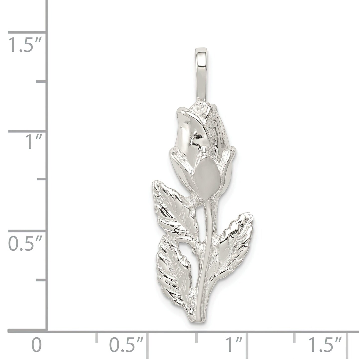 Sterling Silver Rose Bud Pendant Charm Flower Jewelry 36mm x 14mm