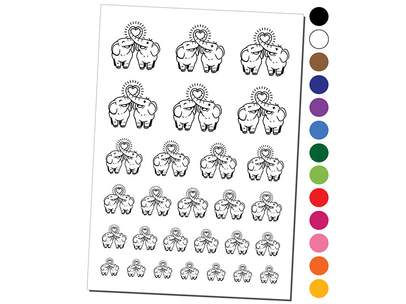 Elephant Couple Heart Trunks Love Anniversary Valentine&#x27;s Day Temporary Tattoo Water Resistant Set Collection