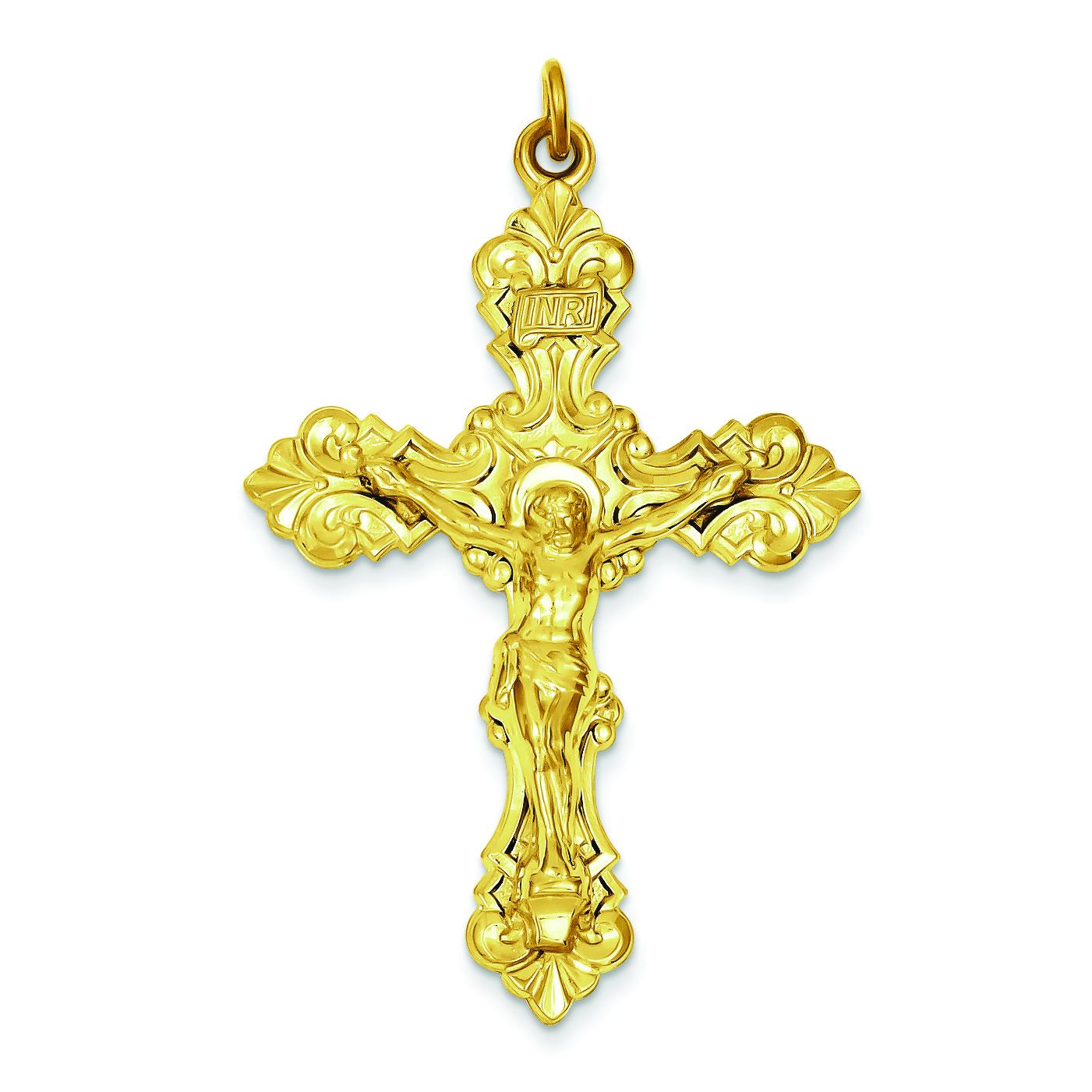 Sterling Silver Gold Plated INRI Crucifix Pendant Jewerly 101mm x 63mm