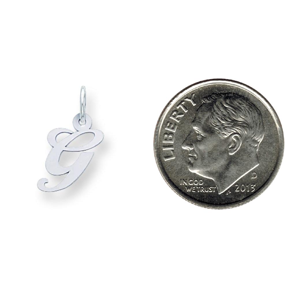 Sterling Silver Small Script Initial Letter G Charm Jewerly 16mm x 10mm