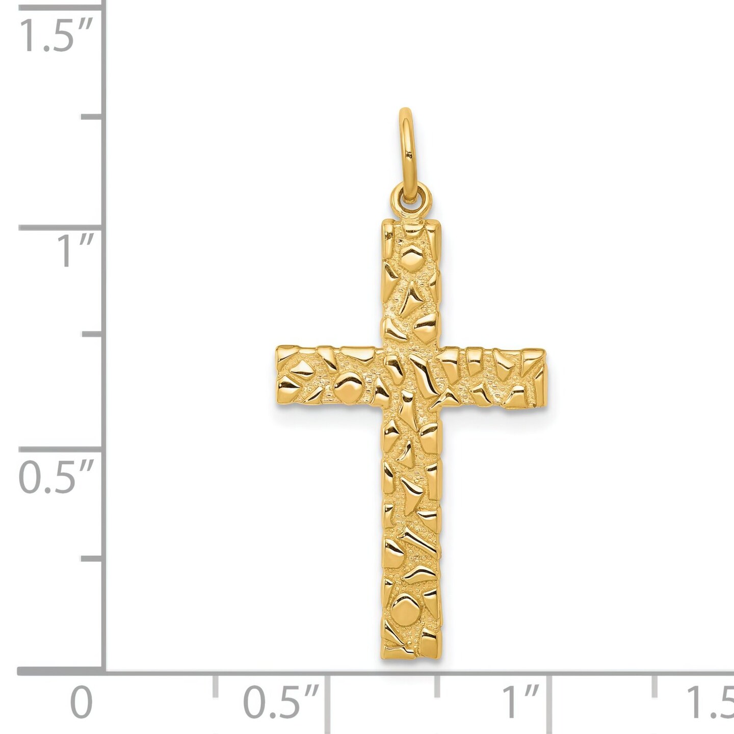 14K Yellow Gold Nugget Style Cross Pendant Charm Jewerly 39mm x 16mm