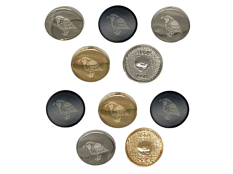 Southwestern Style Tribal Quail Bird 0.6&#x22; (15mm) Round Metal Shank Buttons for Sewing - Set of 10