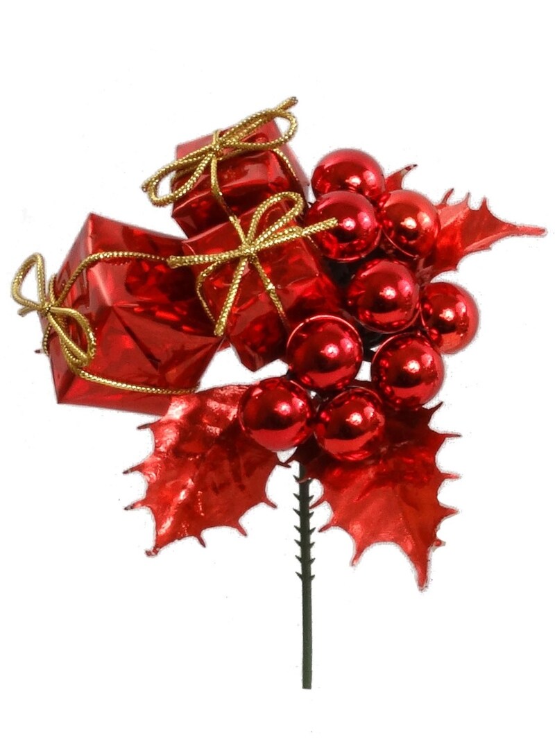 Holly Red Pick w/ Boxes &#x26; Balls - Set of 6, Vibrant Holiday Accents, Christmas Decor for Wreaths &#x26; Arrangements - Perfect for Home, Office - 2024 Christmas Collection, Floral Home by Artificial Flowers
