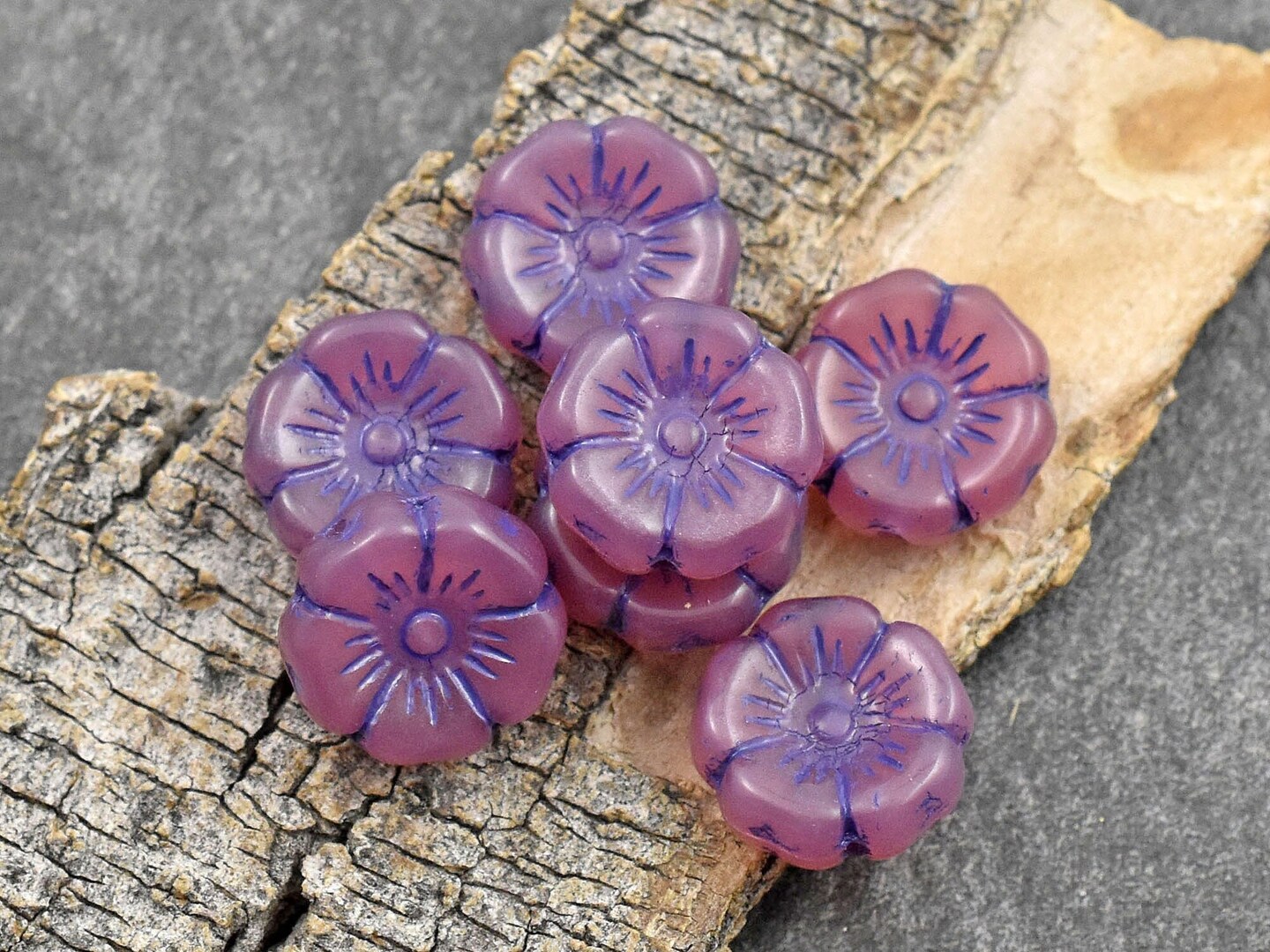 *12* 12mm Purple Washed Pink Opaline Hawaiian Flower Beads