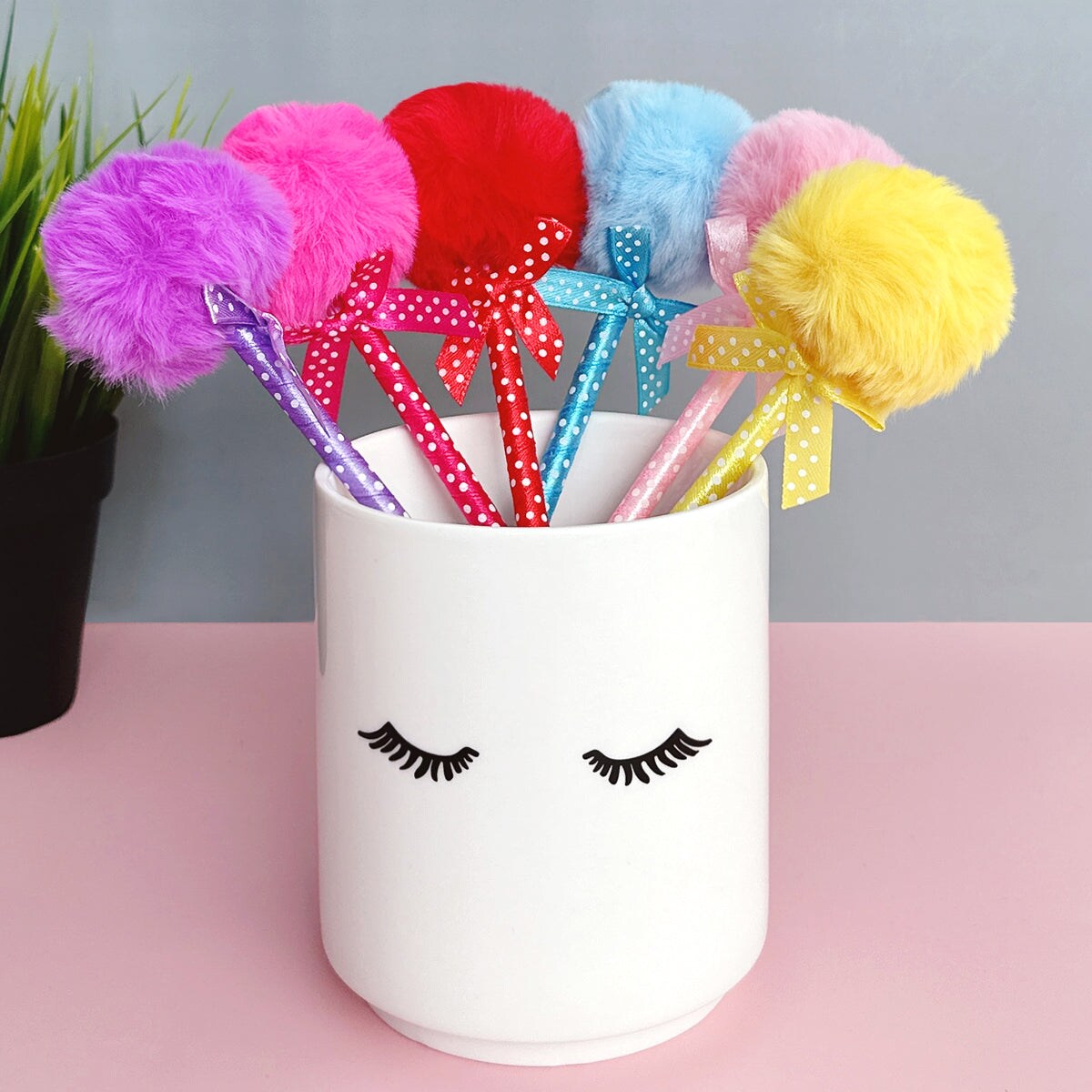 Wrapables Fluffy Ball Pom Pom Ballpoint Pens (Set of 6)